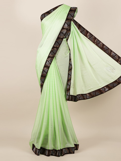 

Pothys Green Striped Poly Georgette Saree