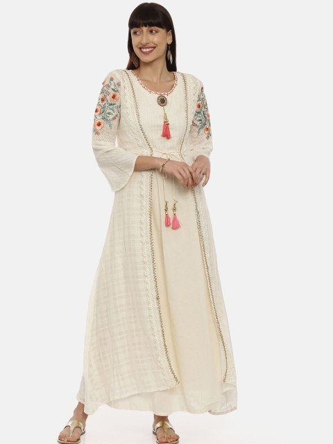 

Neerus Women Cream-Coloured Self Design Layered Maxi Dress