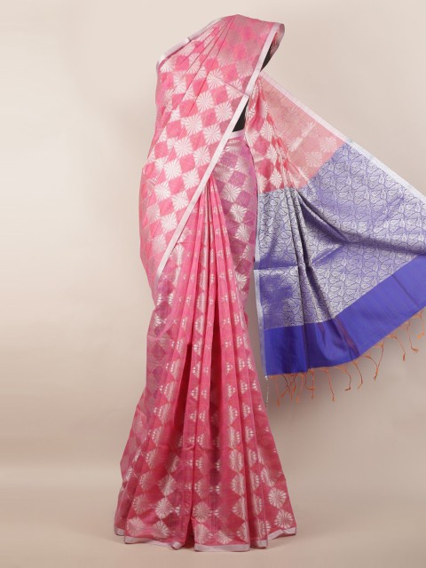 

Pothys Pink & Blue Cotton Blend Woven Design Saree