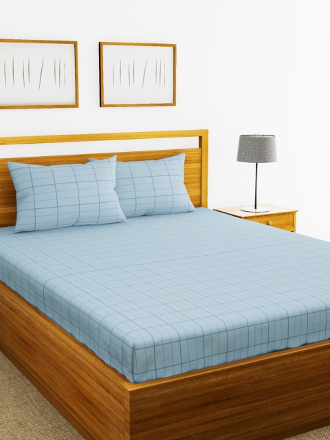 

BIANCA Blue Geometric 144 TC Cotton 1 King Bedsheet with 2 Pillow Covers
