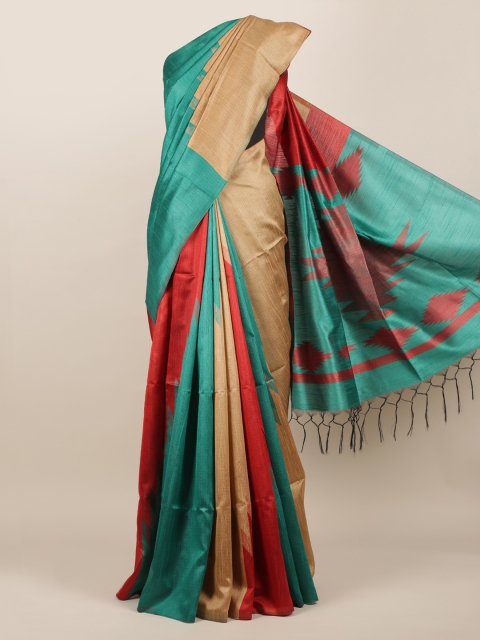 

Pothys Multicoloured Colourblocked Jute Silk Saree, Multi