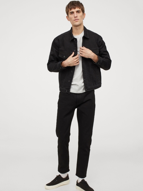 

H&M Men Charcoal Grey Printed Denim Jacket