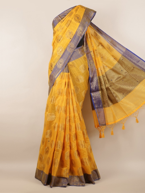 

Pothys Yellow Woven Design Cotton Blend Saree With Tasseled Pallu