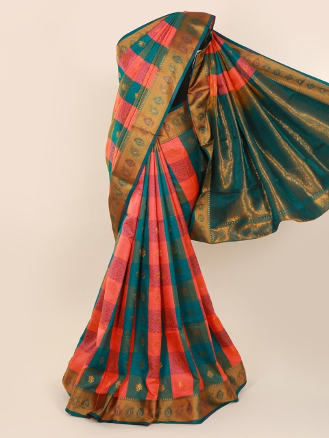 

Pothys Coral & Teal Art Silk Woven Design Saree