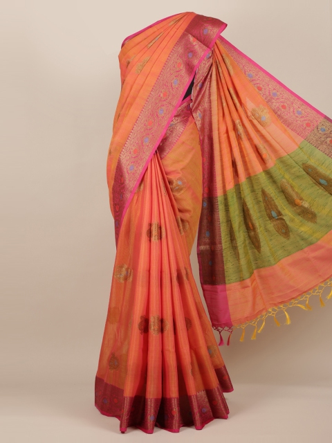 

Pothys Orange & Green Cotton Blend Woven Design Saree