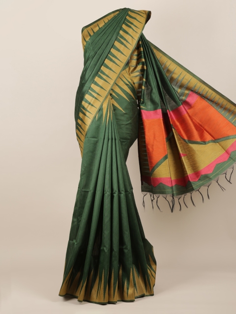 

Pothys Green & Gold-Toned Jute Silk Solid Saree