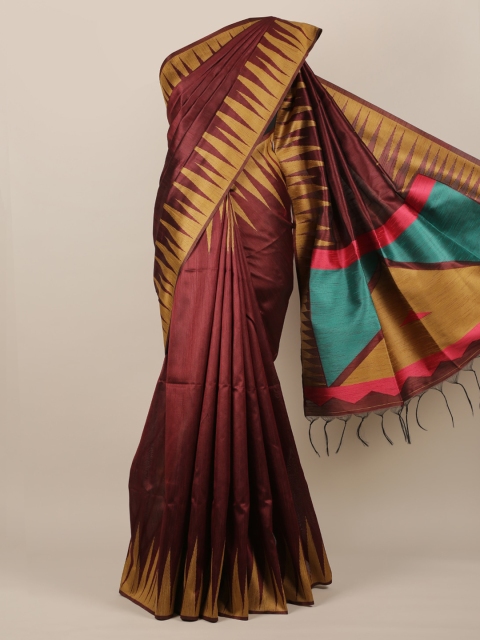 

Pothys Brown & Gold-Toned Jute Silk Solid Saree