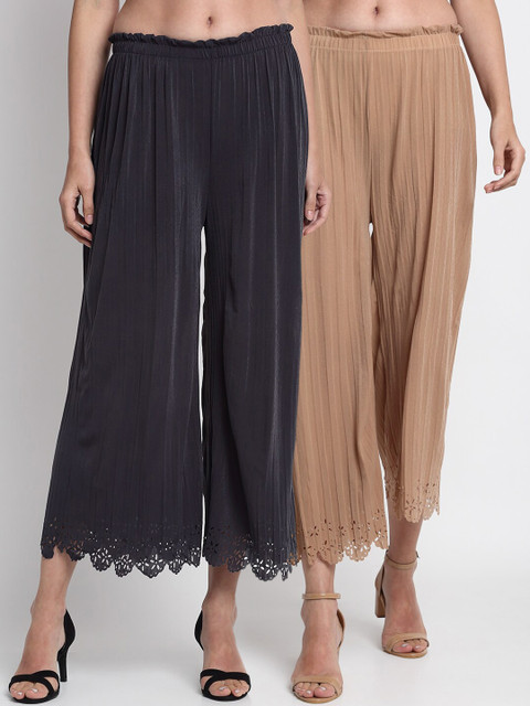 

NEUDIS Women Pack Of 2 Regular Fit Solid Culottes, Beige
