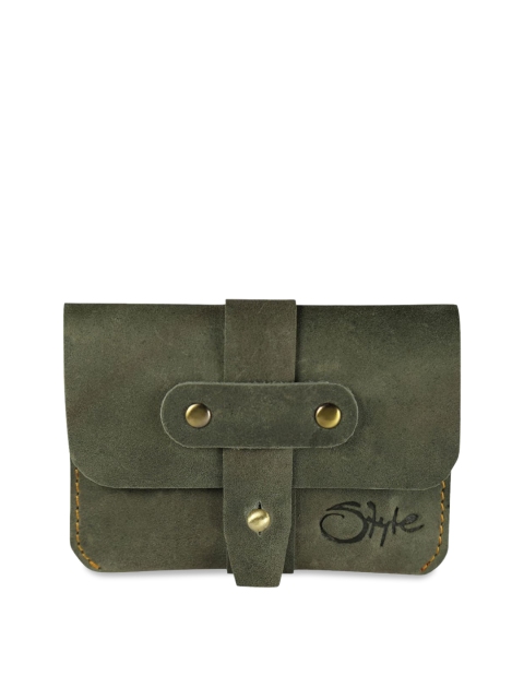 

Style SHOES Unisex Olive Green Solid Leather Card Holder