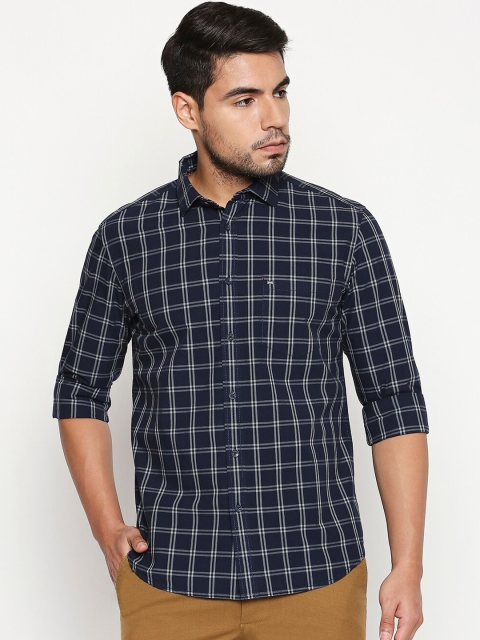 

Basics Men Navy Blue & Off-White Slim Fit Checked Casual Shirt