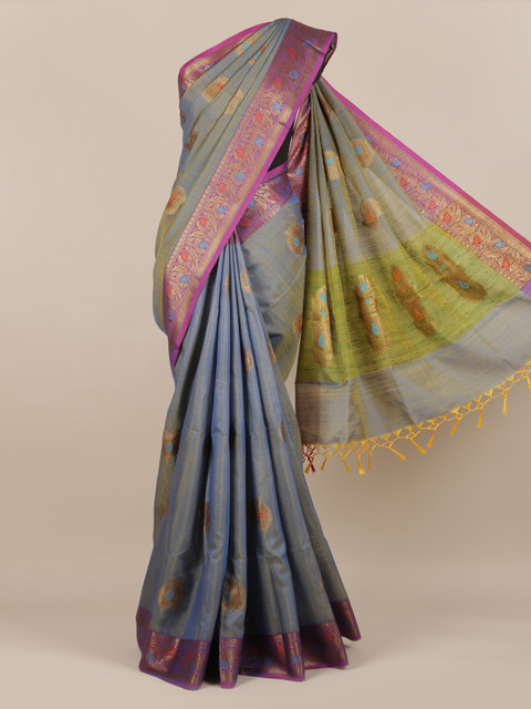 

Pothys Blue Woven Design Cotton Blend Saree