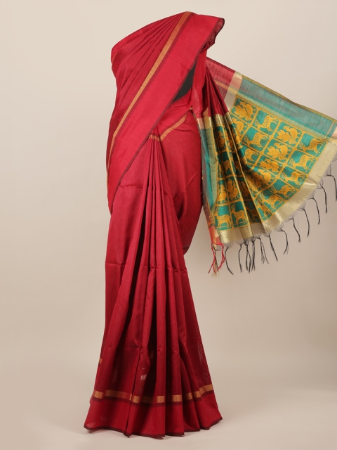 

Pothys Maroon Solid Jute Silk Saree
