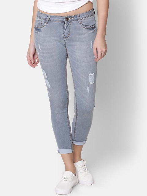 

ZHEIA Women Blue Skinny Fit Mid-Rise Mildly Distressed Cropped Jeans