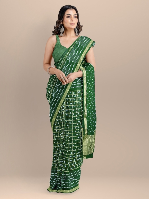 

BharatSthali Green Printed Bandhani Saree