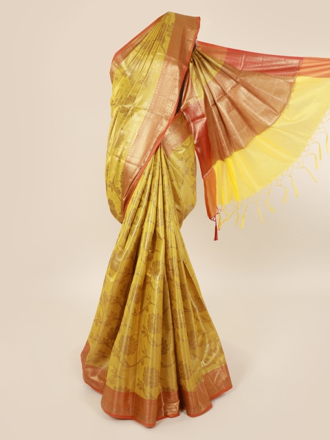 

Pothys Mustard Yellow & Red Cotton Blend Woven Design Saree