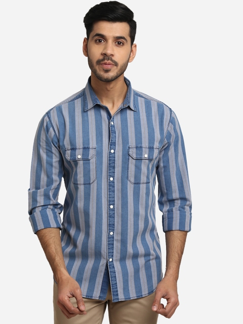 

Greenfibre Men Blue Slim Fit Striped Casual Shirt