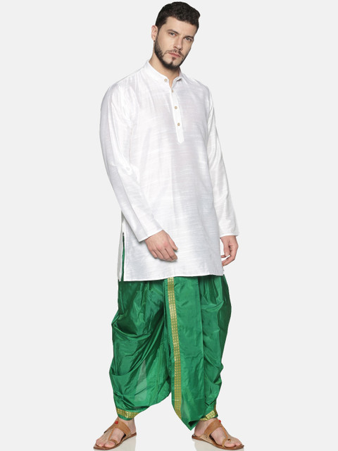 

TATTVA Men White & Green Solid Kurta with Dhoti Pants