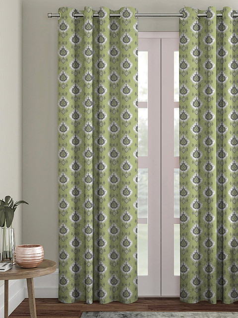 

HOUZZCODE Lime Green & Grey Set of 2 Printed Black Out Door Curtains
