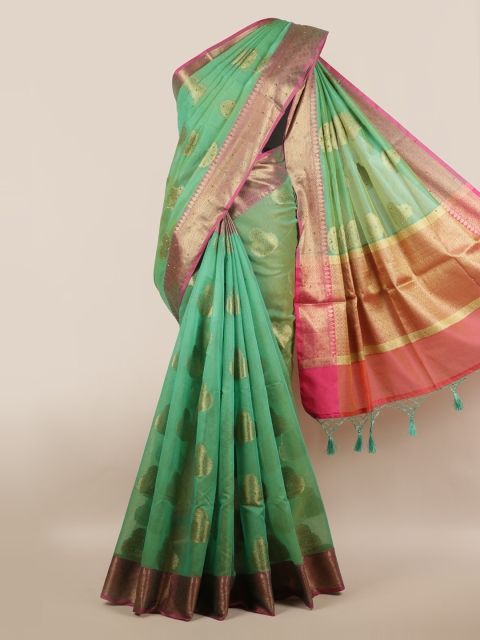 

Pothys Green & Gold-Toned Cotton Blend Woven Design Saree