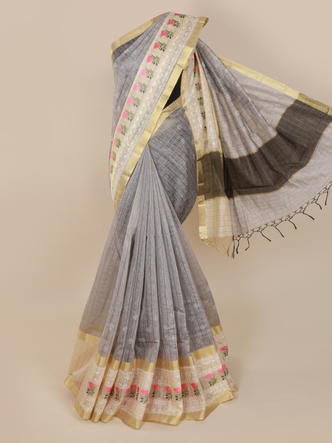 

Pothys Grey Checked Linen Blend Saree