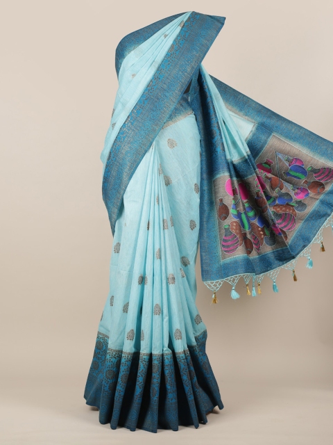 

Pothys Blue Woven Design Jute Silk Saree