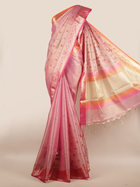 

Pothys Pink Embroidered Tissue Saree