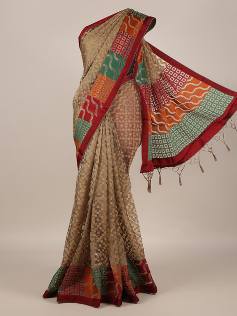 

Pothys Multicoloured Printed Jute Silk Saree, Multi