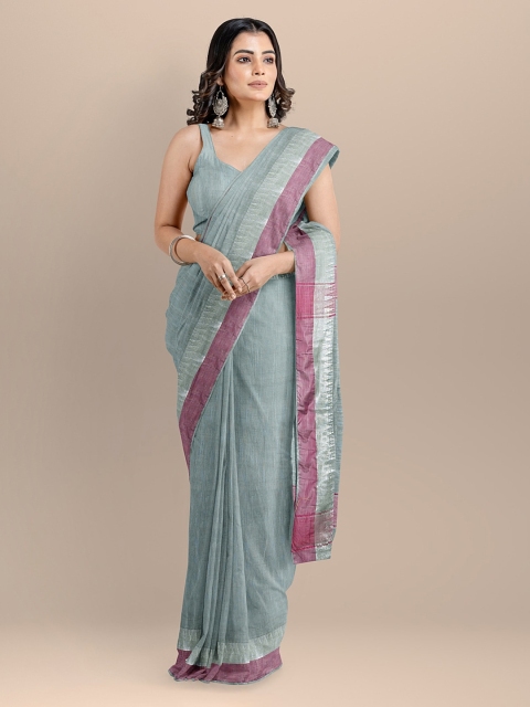 

BharatSthali Grey Silk Cotton Solid Maheshwari Saree