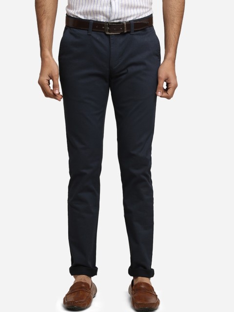 

Greenfibre Men Navy Blue Slim Fit Self Design Cotton Chinos