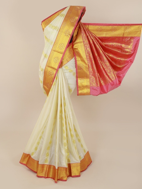 

Pothys White & Gold-Toned Art Silk Embellished Saree