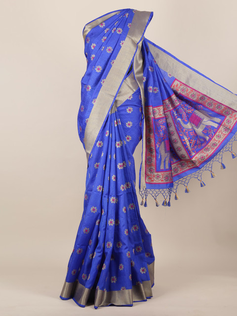 

Pothys Blue Woven Design Jute Silk Saree