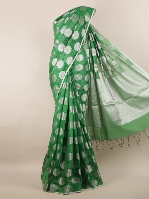 

Pothys Green & Silver-Toned Cotton Blend Woven Design Saree