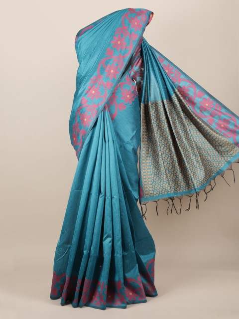 

Pothys Blue & Pink Jute Silk Solid Saree