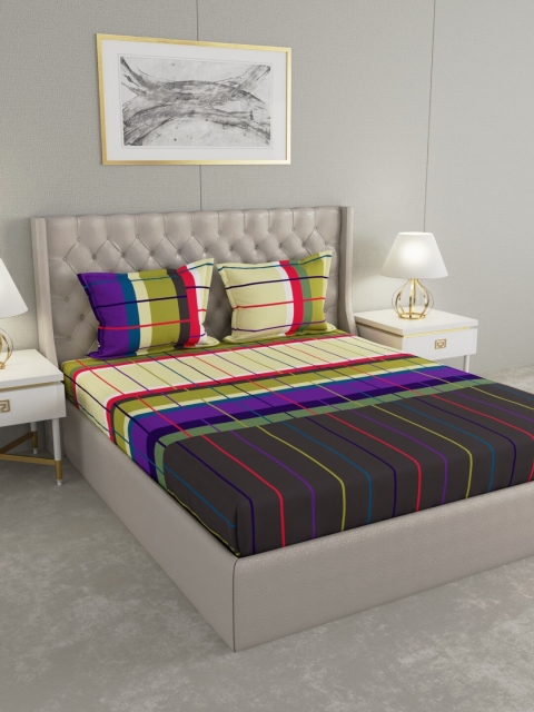 

Raymond Home Grey & Purple Striped 210 TC Cotton 1 King Bedsheet with 2 Pillow Covers