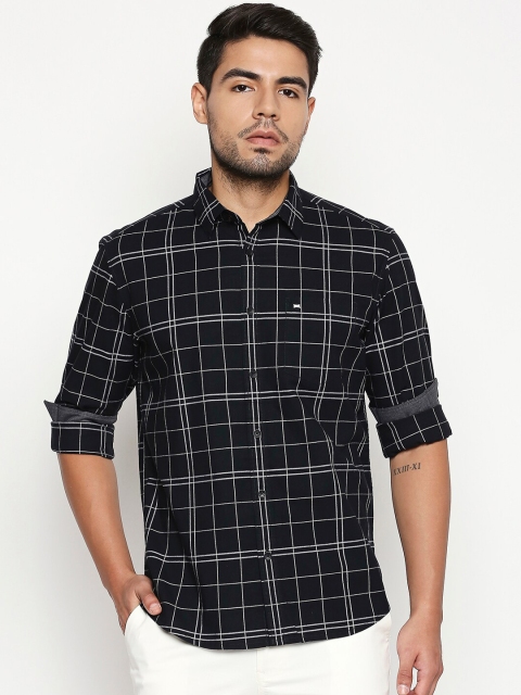 Basics Men Black Slim Fit Checked Casual Shirt