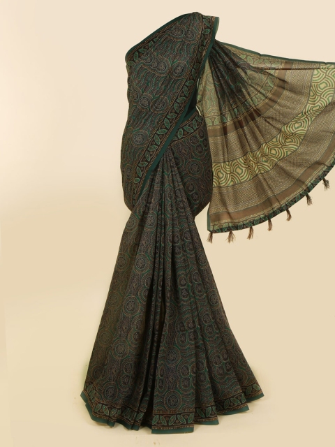 

Pothys Green & Black Cotton Blend Printed Saree