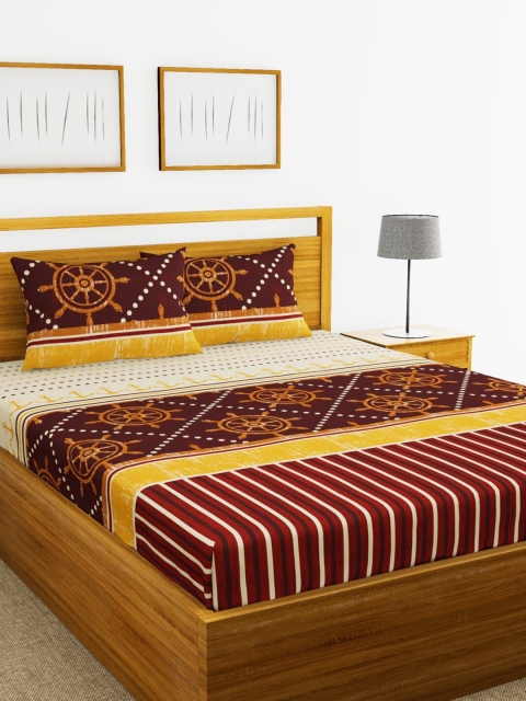 

BIANCA Yellow & Maroon Ethnic Motifs 180 TC Cotton 1 King Bedsheet with 2 Pillow Covers
