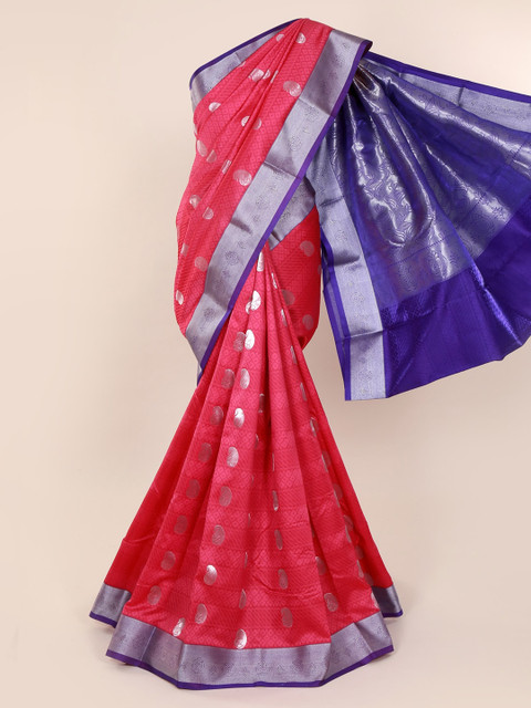 

Pothys Pink & Silver-Toned Art Silk Woven Design Saree With Zari Border