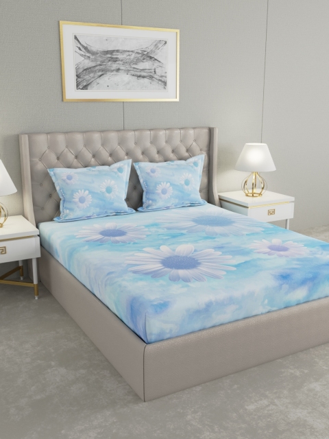 

Raymond Home Blue & White Floral 300 TC Cotton 1 King Bedsheet with 2 Pillow Covers