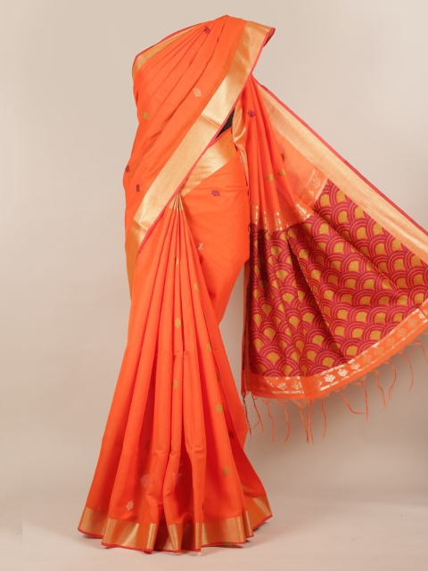 

Pothys Orange & Gold-Toned Jute Silk Woven Design Saree