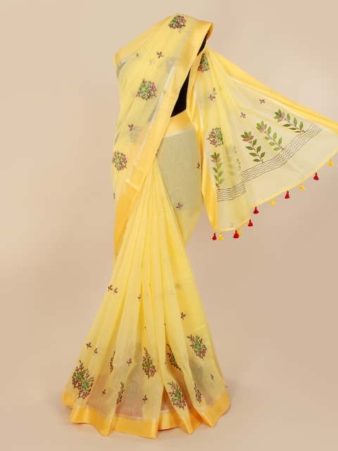 

Pothys Yellow Floral Embroidered Pure Cotton Saree