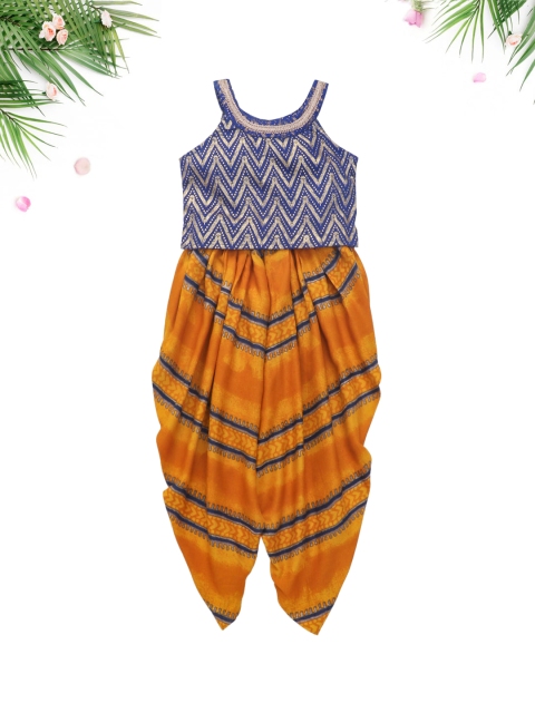 

The Magic Wand Girls Navy Blue & Yellow Embellished Top with Dhoti Pants