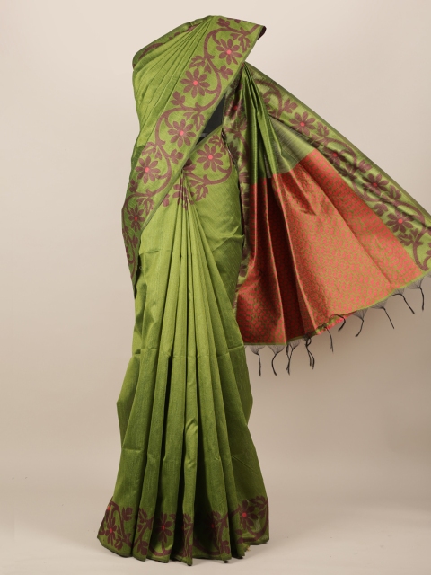 

Pothys Green Solid Jute Silk Saree
