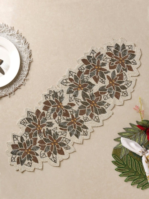

Amoliconcepts White & Grey Hand Beaded Sustainable Table Runner