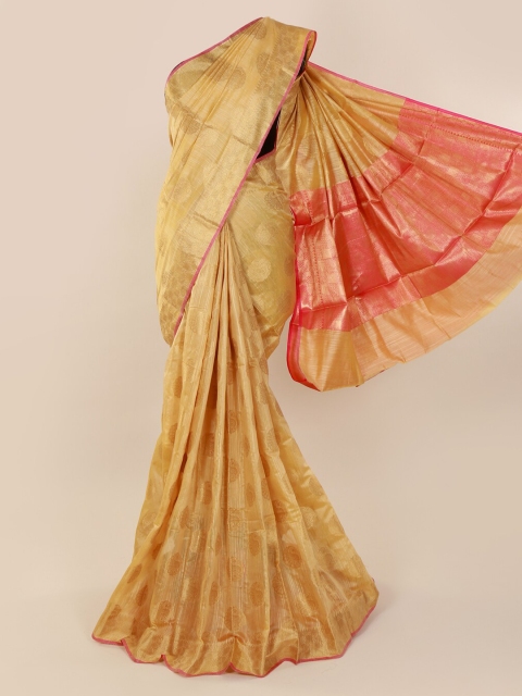 

Pothys Cream-Coloured Solid Cotton Blend Saree