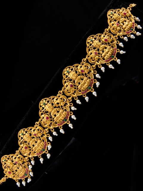 

Alankruthi Gold-Plated Pink & Green Stone-Studded Kamarbandh