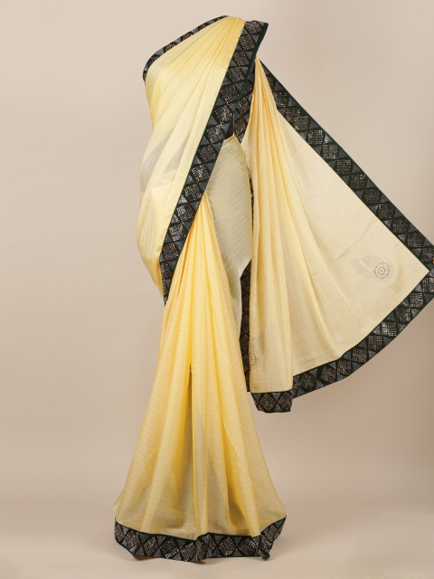 

Pothys Cream-Coloured & Black Poly Georgette Solid Saree
