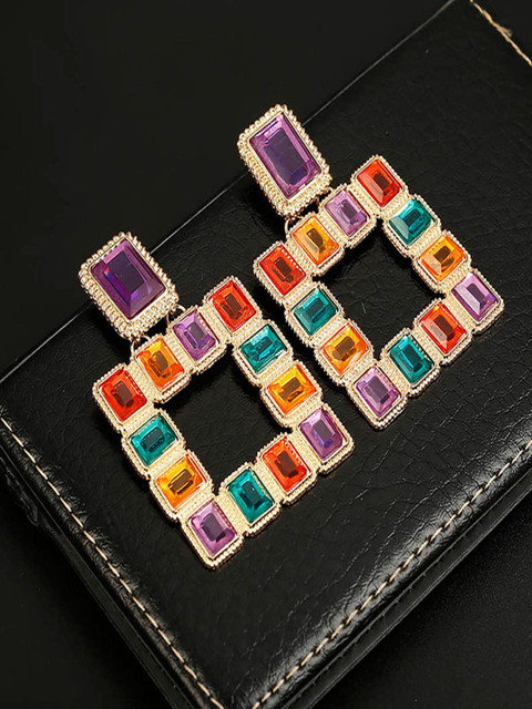 

AQUASTREET Red & Green Gold-Plated Contemporary Drop Earrings