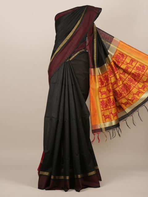 

Pothys Black Solid Jute Silk Saree