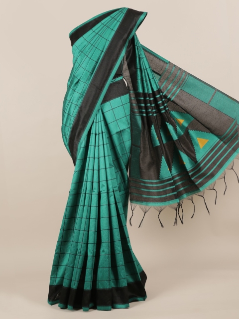

Pothys Green & Black Jute Silk Checked Saree